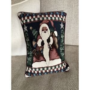 Vintage 15 inch needlepoint pillow Christmas tree Santa gorgeous Y2K 90s Nostalg